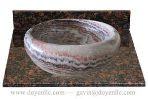 Red Dragon Onyx Bathroom Round Vessel Bowl with Tops