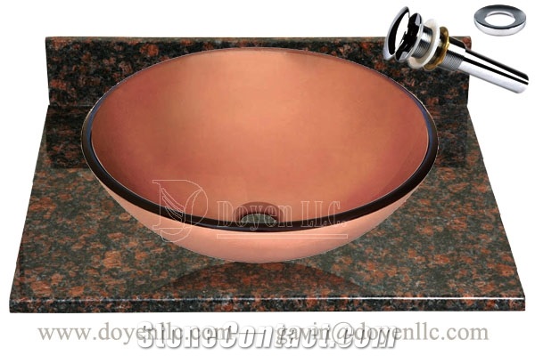 Tan Brown Bathroom Vanity Top with Top Sinks and Drains Gs-L0017, Tan Brown Granite Bathroom Vanity Tops