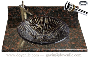 Tan Brown Bathroom Vanity Top with Vessel Bowl and Basin