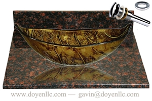 Tan Brown Bathroom Vanity Top with Vessel Bowl Basin Gs-L1070