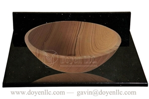 Wood Sandstone Bathroom Round Sinks with Vanity Tops 420x140x15