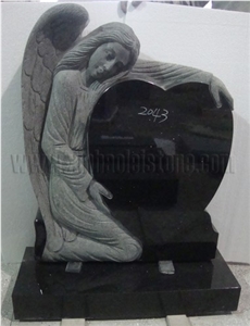 Black Galaxy Granite Monument, Angel and Heart Carving Tombstone