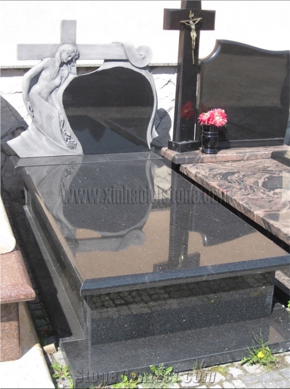Black Galaxy Granite Monument, Angel Carving Tombstone