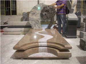 French Style Monument with Carved Tree, Juparana Granite Monuments