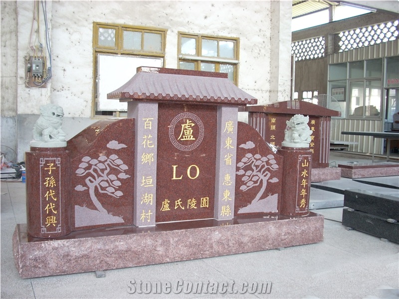 Japanese Style Monument, Various Colors for Your Choice Red Granite Japanese & Korean