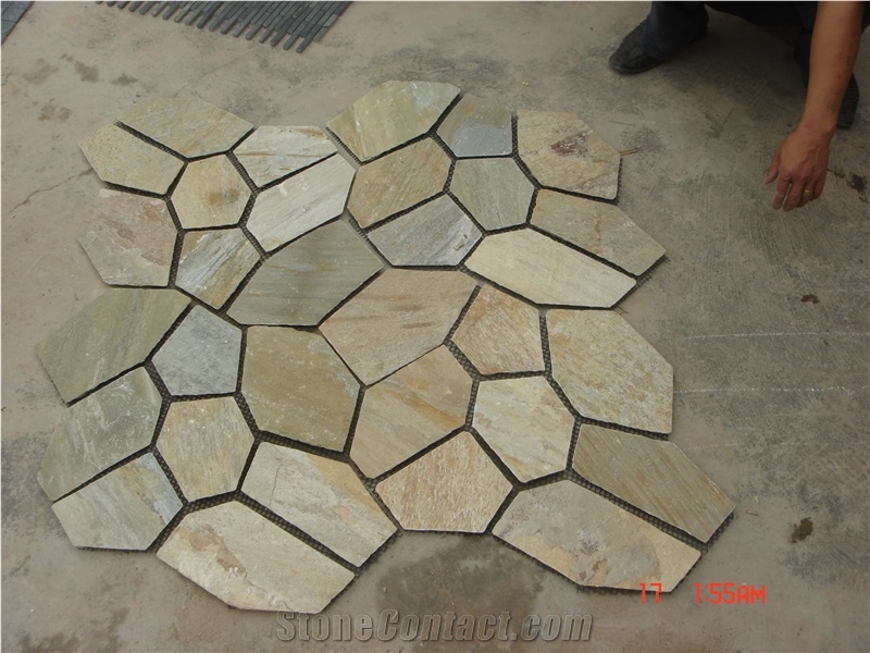 Beige Slate Flagestone Tiles, Flagestone Tiles Mesh Back Flooring Slate