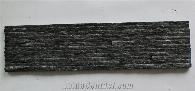 Black Quartzite Glued Culture Stone Wall Panel, Black Quartzite Ledgestone Wall Cladding