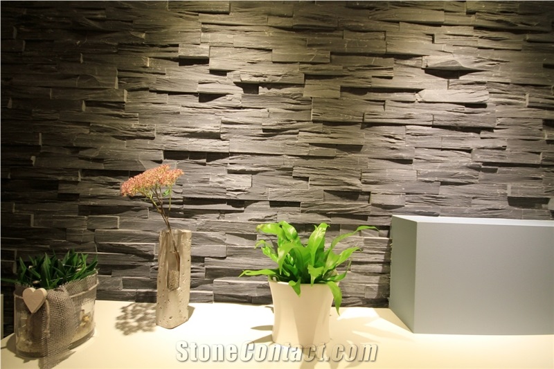 Natural Black Slate Wall Panel, Xingzi Black Slate Cultured Stone, Black Slate Glued Ledgestone Panel