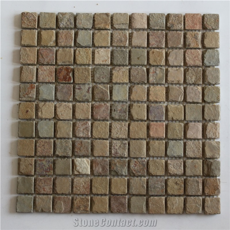 Rustic Brown Slate Mosaic Wall Application, Decoration