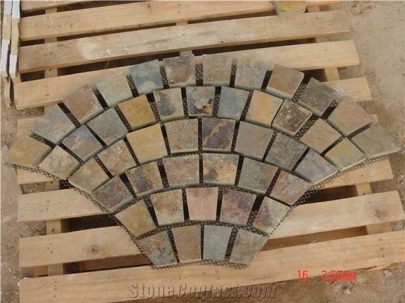 Rusty Slate Fan Shape Meshed Paving Stone, Slate Flooring Pavers