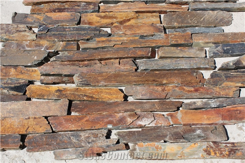 Rusty Slate Irregular Loose Ledgestone Wall Panel, Loose Slate Cultured Stone Wall Cladding