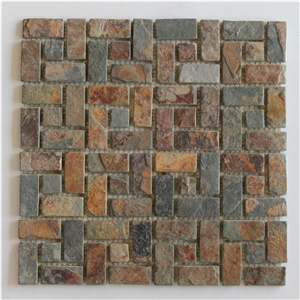 Rusty Slate Stone Back Mesh Mosaic Wall Cladding Tiles