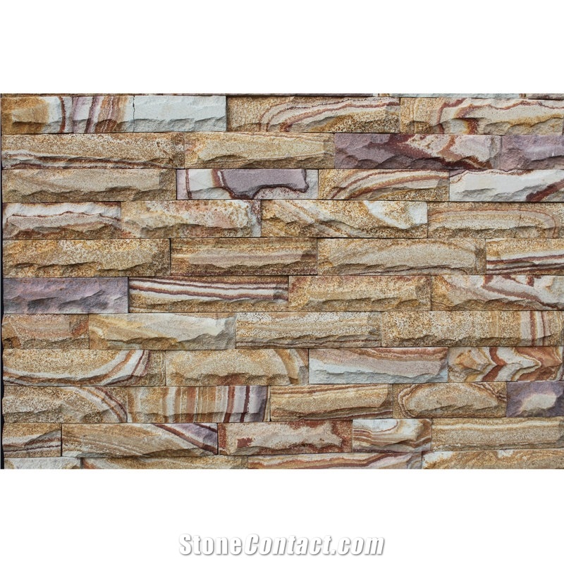 Sandstone Pink Wooden Stripe Cultured Stone Wall Panels