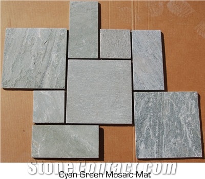 Slate Floor Mosaic Pattern Mesh Back, Cyan Green Mosaic Mats