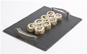 Slate Serving Tray with Stainless Steel Handles