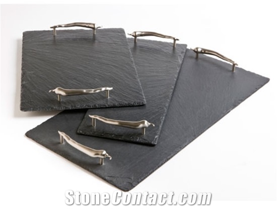 Slate Serving Tray with Stainless Steel Handles