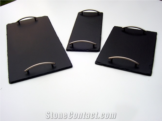 Slate Serving Tray with Stainless Steel Handles