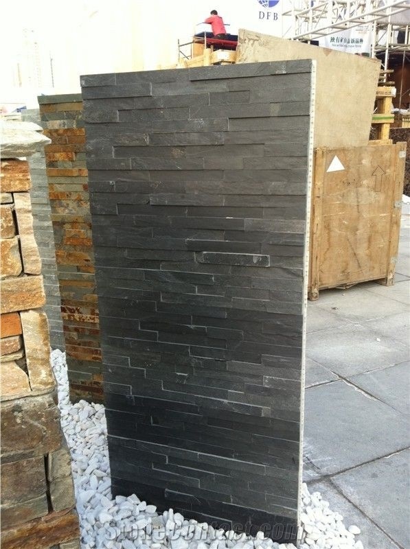 P018 Black Slate Strips, Black Slate Cultured Stone