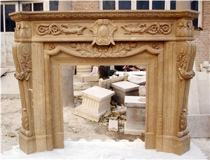 Simple Design Beige Crema Marfil Marble Fireplaces