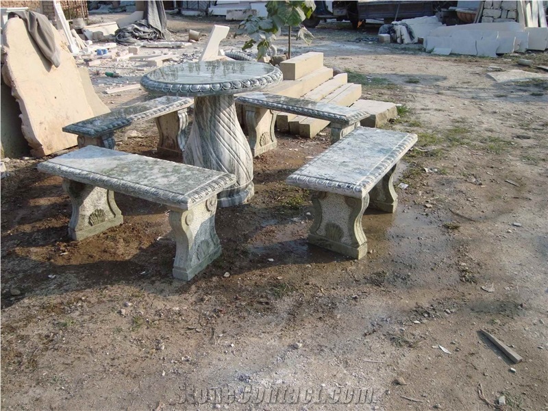 Stone Bench and Tables, Grey Granite Tables