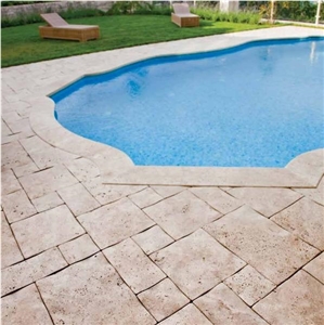 Unfilled Surface, Pillow Edge Travertine Pool Coping Pavement