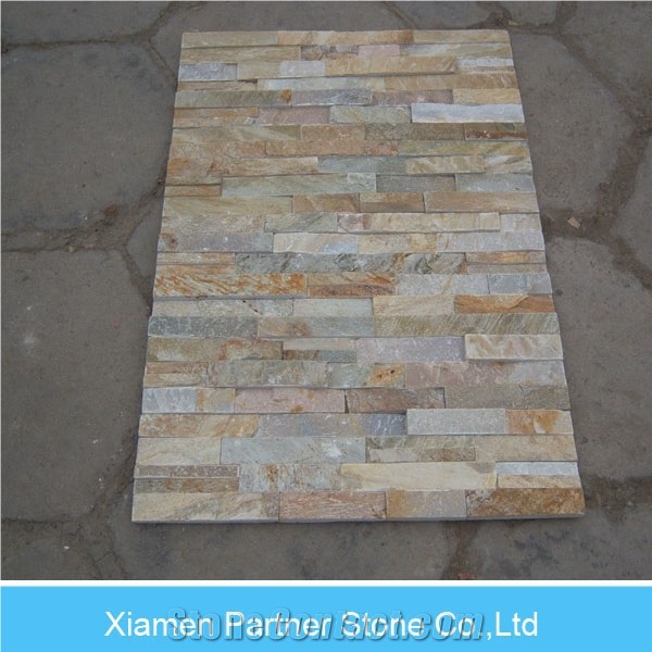 Yellow Wood Grain Type Z and S Shape Culture Stone, Yellow Slate Cultured Stone