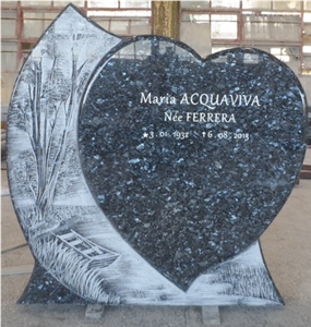 Monument in Blue Pearl, Blue Granite Heart Monuments