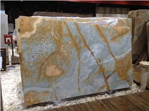 Golden Blue Onyx Slabs & Tiles, Iran Blue Onyx