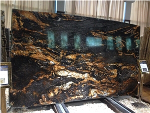 Golden Hourglass Granite Slab, Brazil Black Granite