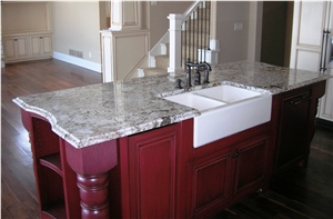 Delicatus Granite Island Top with Farm Sink, Delicatus White Granite Kitchen Countertops