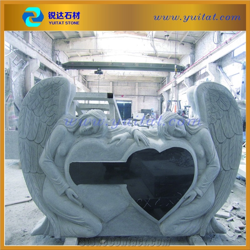 Chinese Black Granite Angle Holds Heart Tombstone, Hebei Black Granite Monument & Tombstone