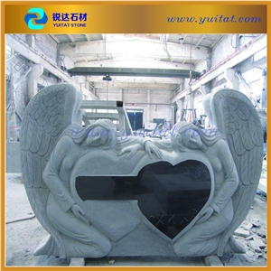 Chinese Black Granite Angle Holds Heart Tombstone, Hebei Black Granite Monument & Tombstone