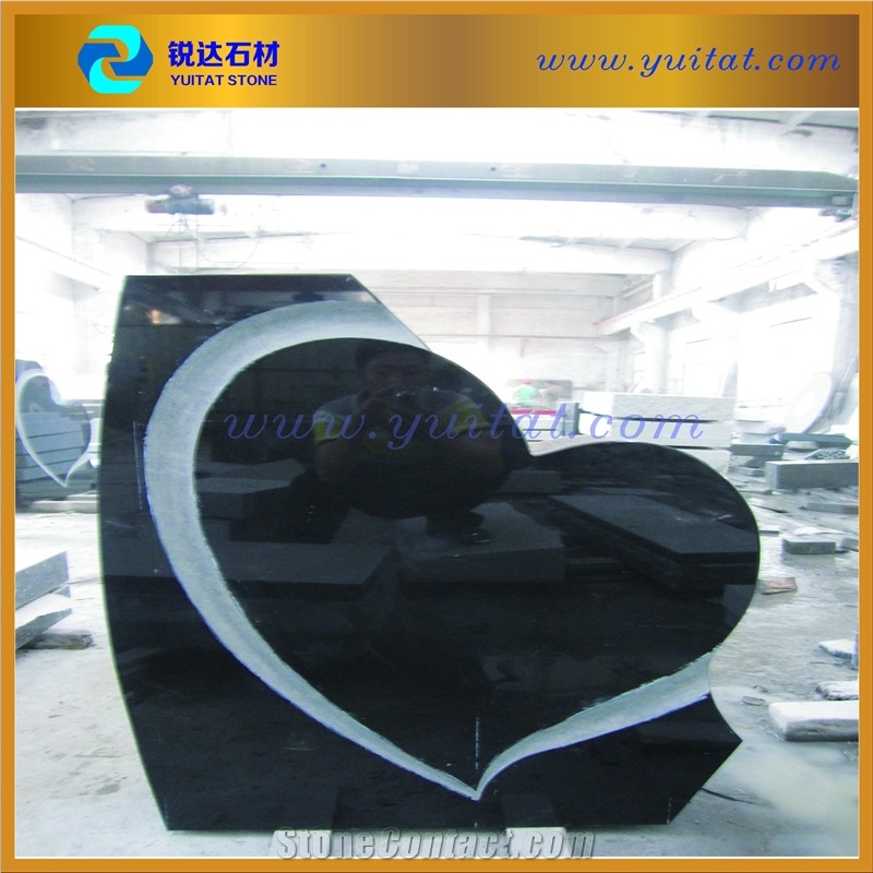 Factory Supply Granite Tombstone American Style Heart Tombstones and Black Monuments for Cemetery, China Black Granite Heart Tombstones