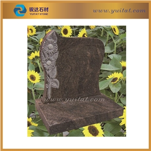 Fujian Quarry Owner Direct Sell Skilled Processing High Polished Carving Flower Tan Brown Granite Tombstone