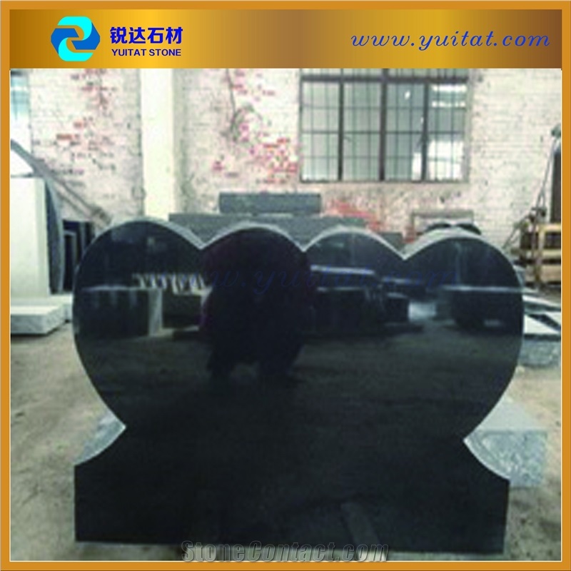 High Polished American Tombstone with Affordably Price, Shanxi Black Granite Double Heart Monument & Tombstone