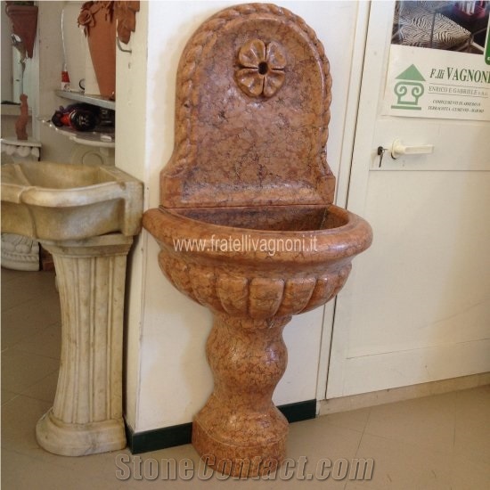 Wall Mounted Fountain in Rosso Verona Marble