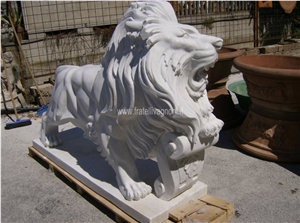 White Marble Carved Lion Sculpture