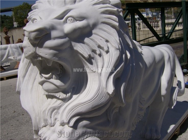 White Marble Carved Lion Sculpture