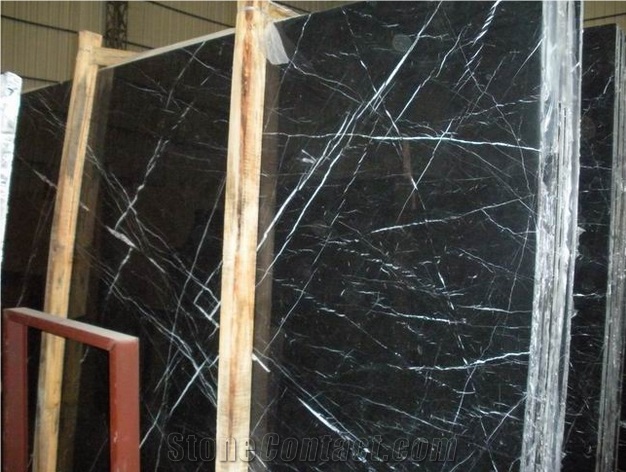 Chinese Black Marble Nero Marquina Marble Slabs & Tiles, China Black Marble
