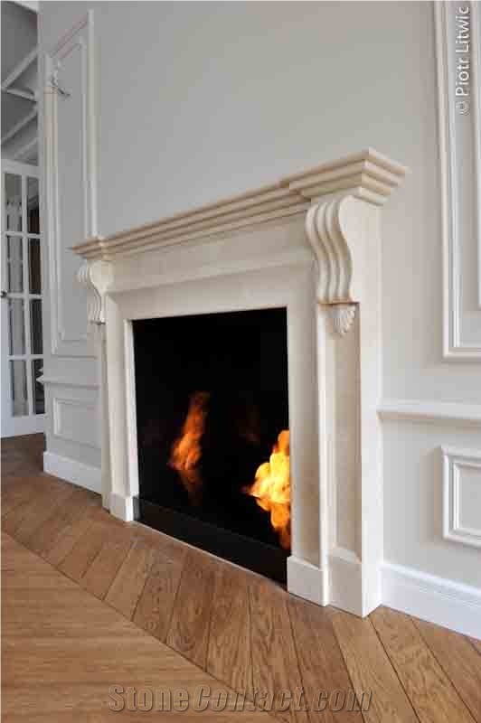 Beige Marble Fireplace Design