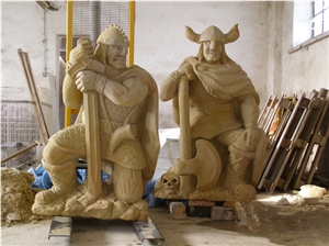 Ancient Soldier Sculpture, Konigsgratzer Beige Sandstone Sculptures