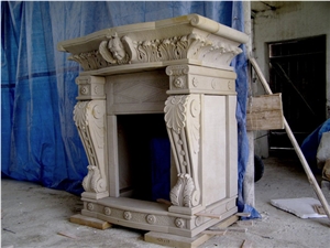 Sandstone Hand Carved Fireplace Design, Beige Sandstone Fireplace Design