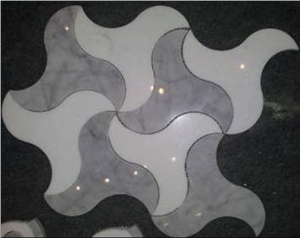 Marble Waterjets with Different Floor Designs, Carrara and Mugwort White Marble Medallion