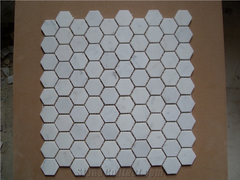 Bianco Carrara 30mm Hexagon Mosaic, Italian Carrara Latest Design-White Marble Hexagon Mosaic