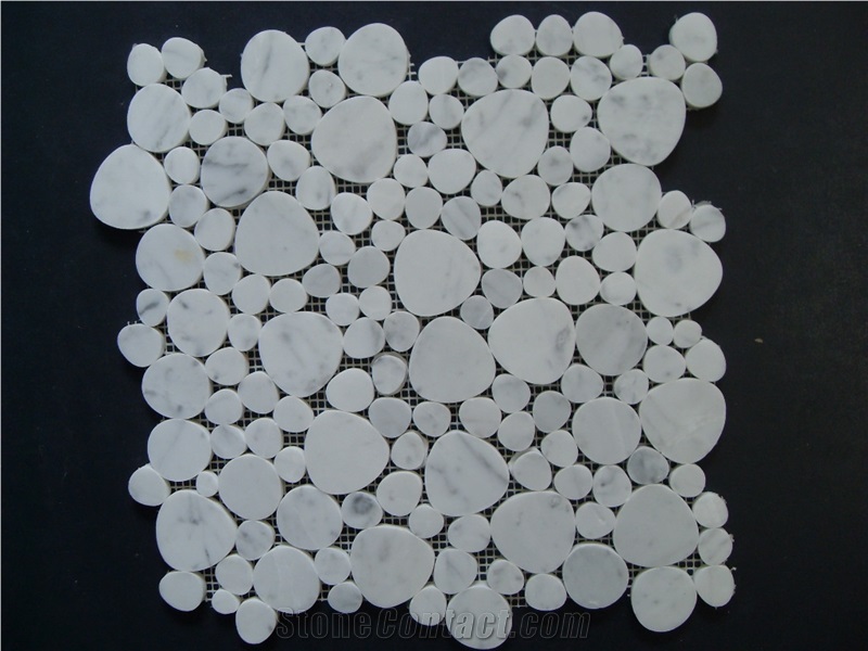 Bianco Carrara Heart Shape Polished, Italian Carrara White Marble Mosaic
