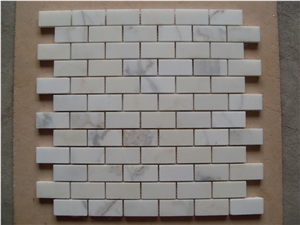 Calacatta 23x49mm Brick Mosaic Polished, Italian Calacatta Mosaic Tile, White Marble Brick Mosaic