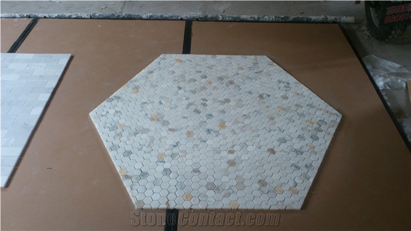 Calacatta 30mm Hexagon Polished, Italian Calacatta Latest Design-White Marble Mosaic