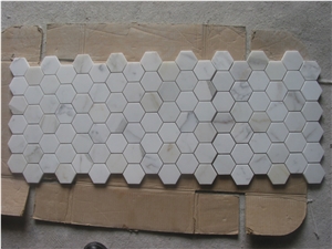 Calacatta 49mm Hexagon Polished, Italian Calacatta Mosaic, White Marble Mosaic