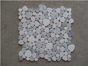 Thassos&Carrara Heart Shape Mosaic Polished, White Marble Mosaic Tile