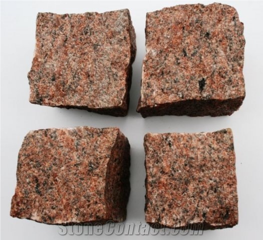 Vanga Red Granite Split Cube Stone